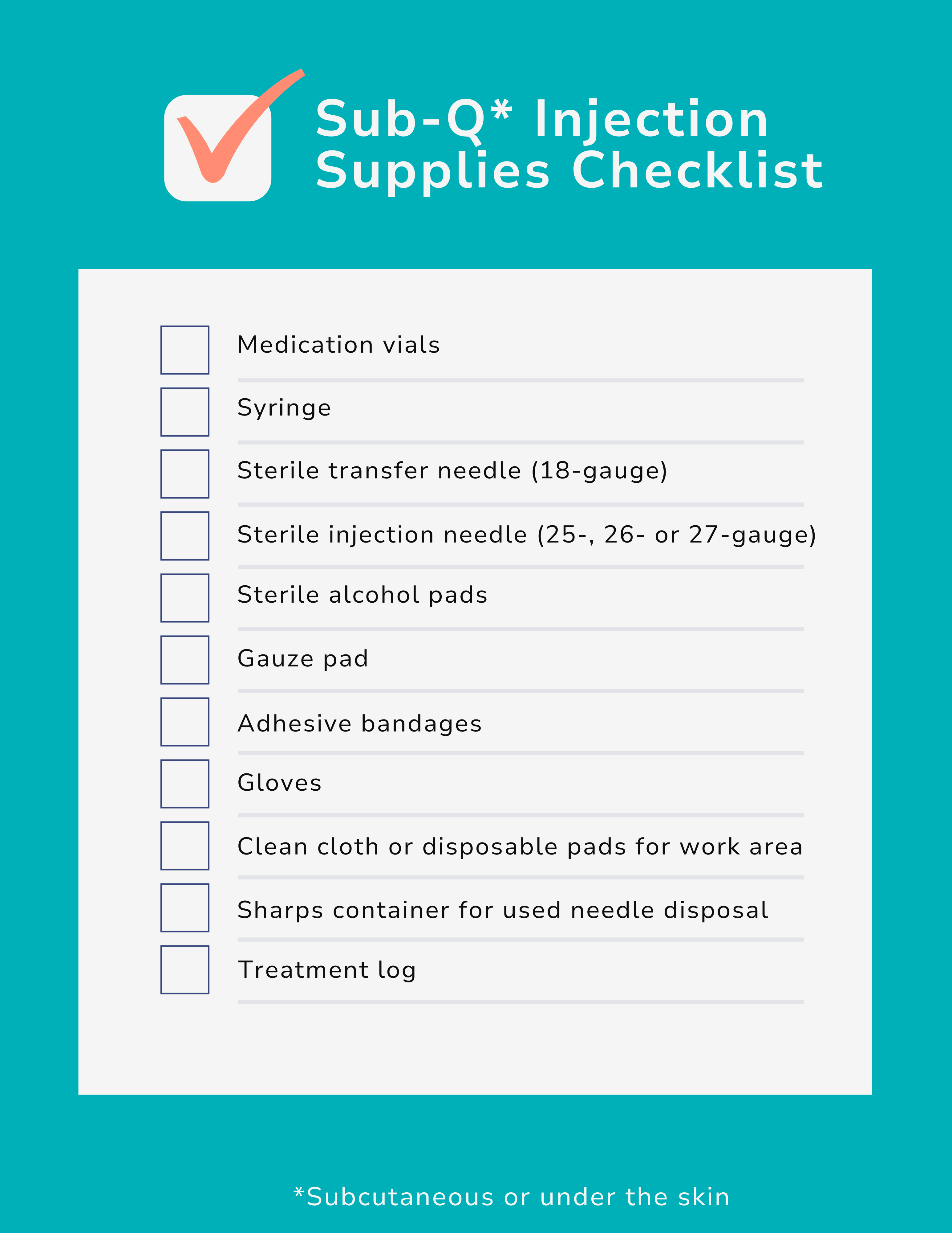 SubQ Injection Supplies Checklist - Birth-8