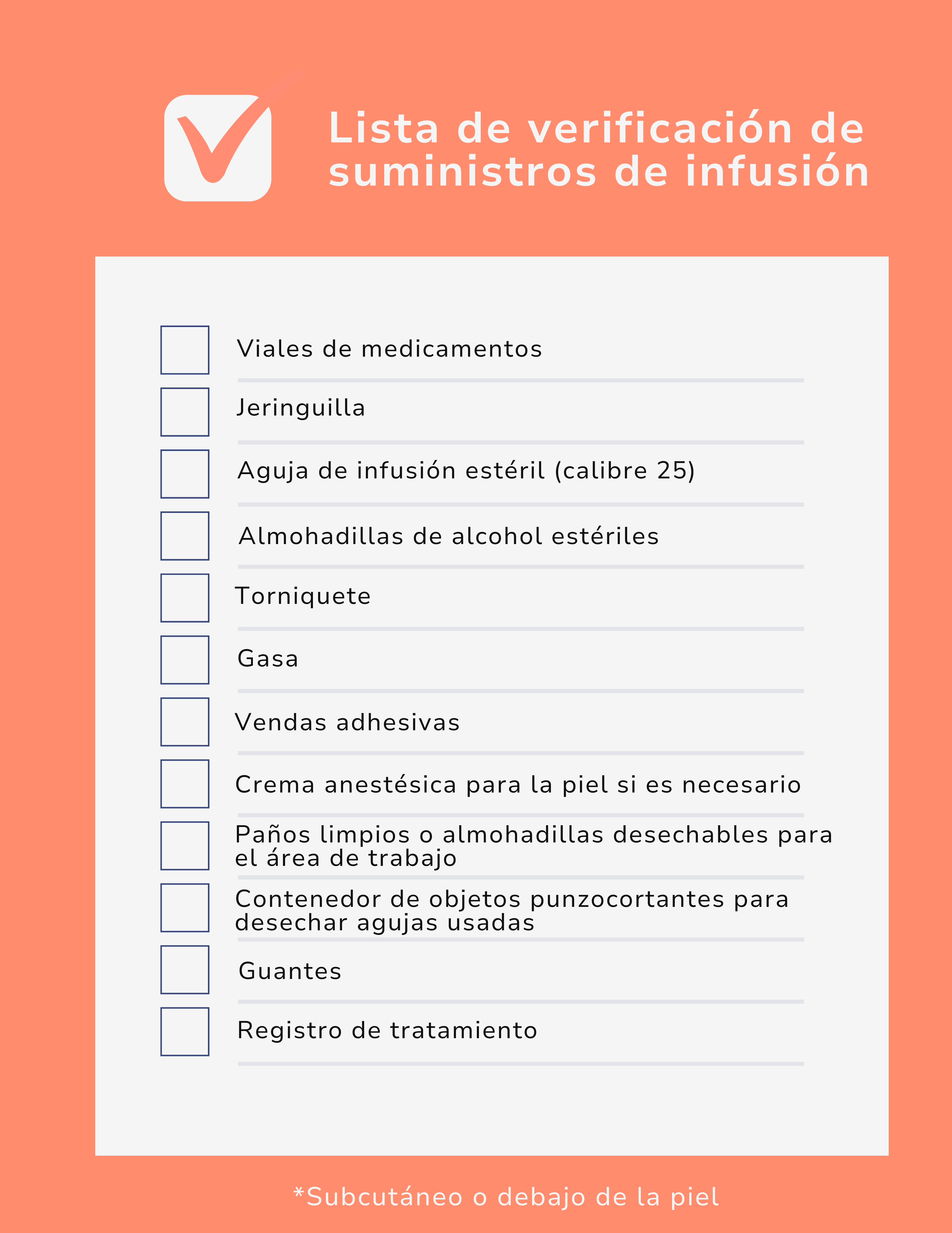 Lista de control de suministros de infusión - 9-15