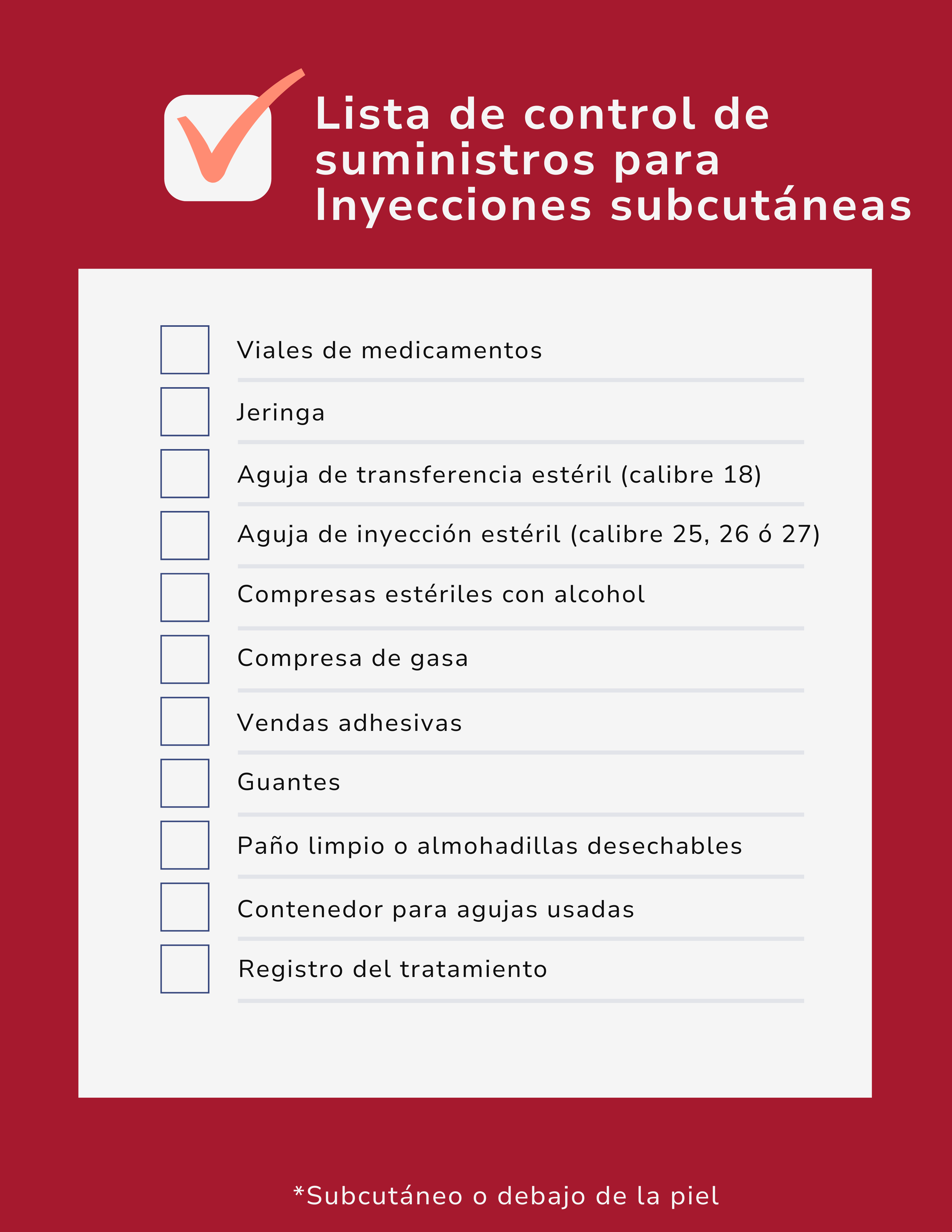 Lista de control de suministros para Inyecciones subcutáneas - 16-25