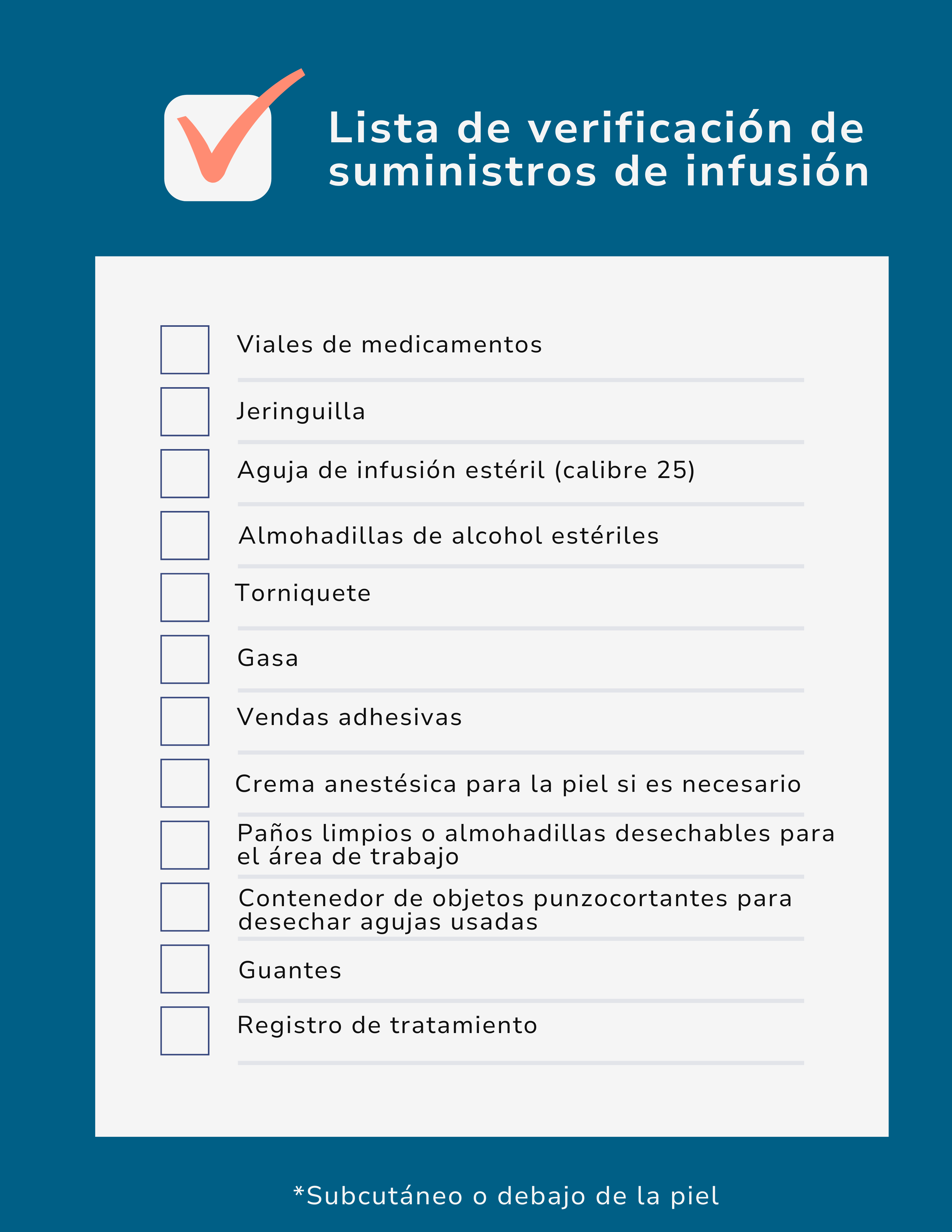 Lista de control de suministros de infusión - Adultos