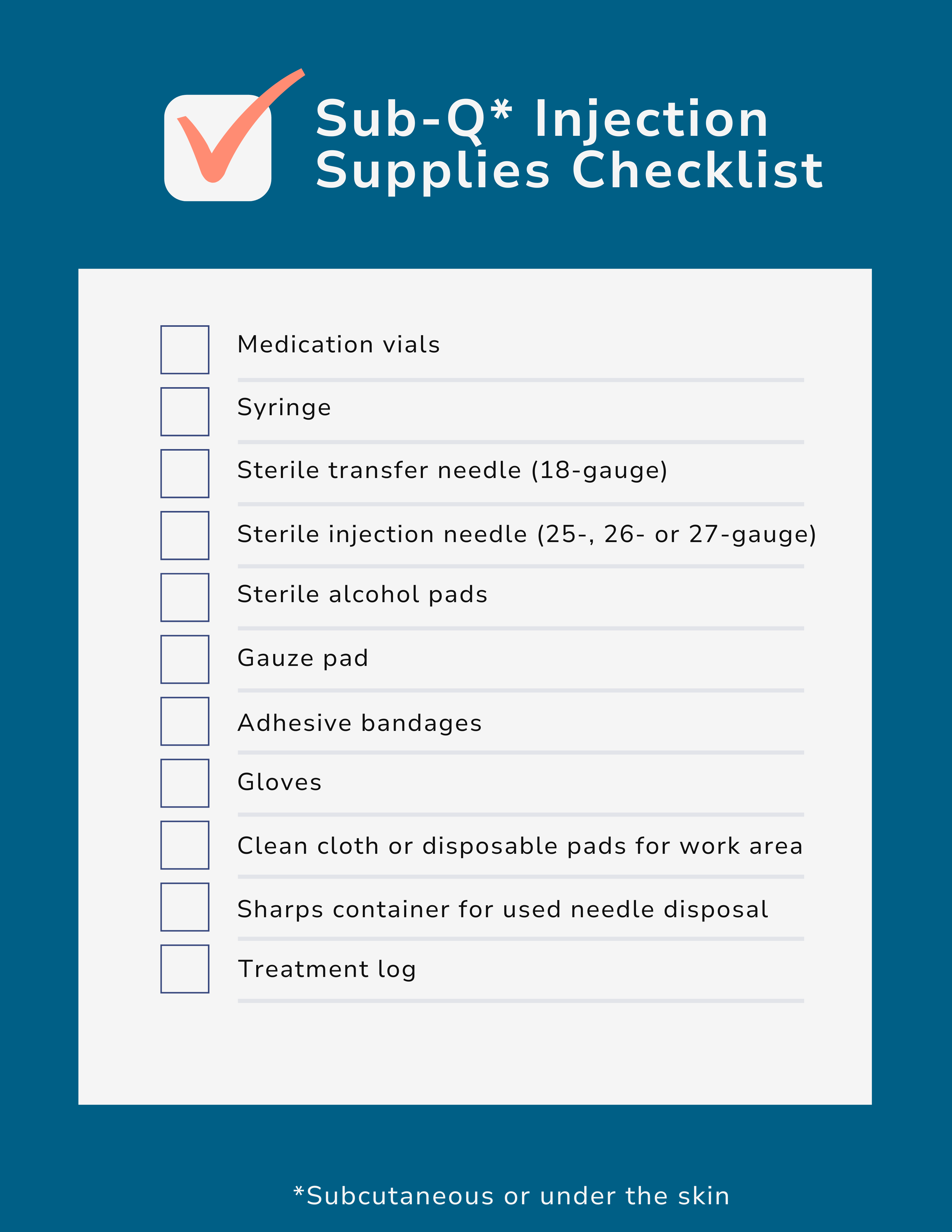 SubQ Injection Supplies Checklist - Adults