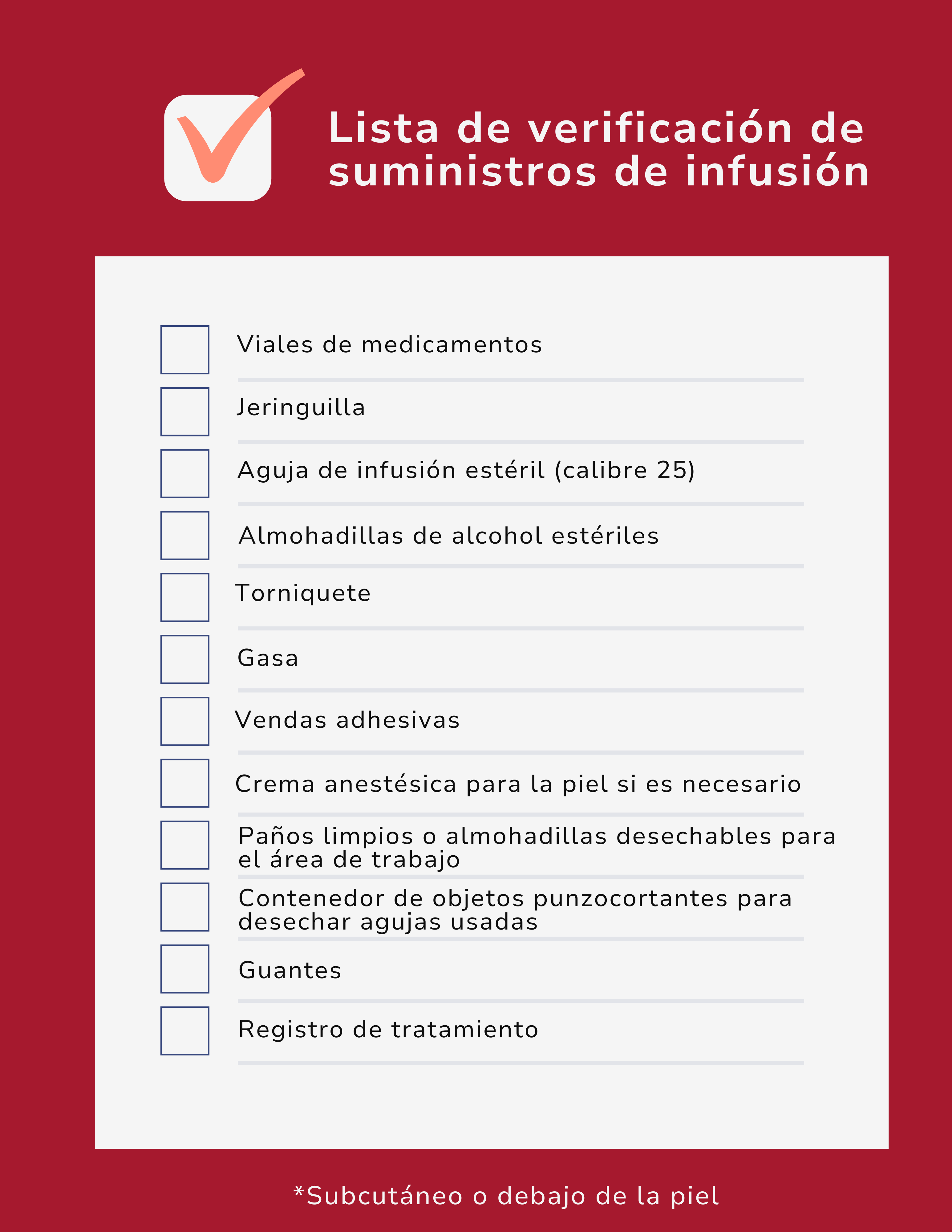 Lista de control de suministros de infusión - 16-25