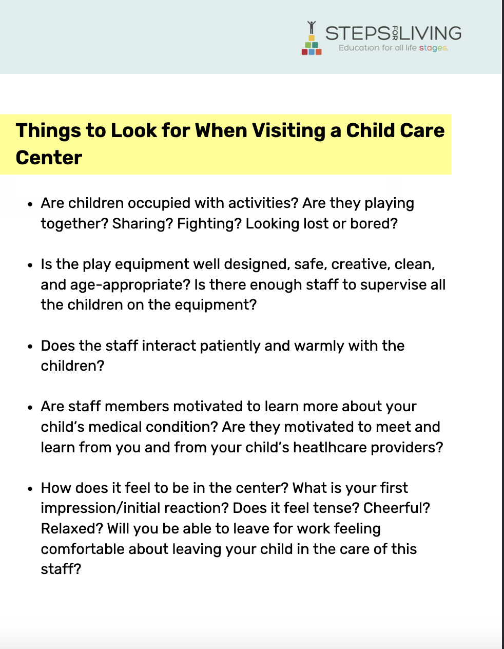 Things to Look for When Visiting a Child Care Center