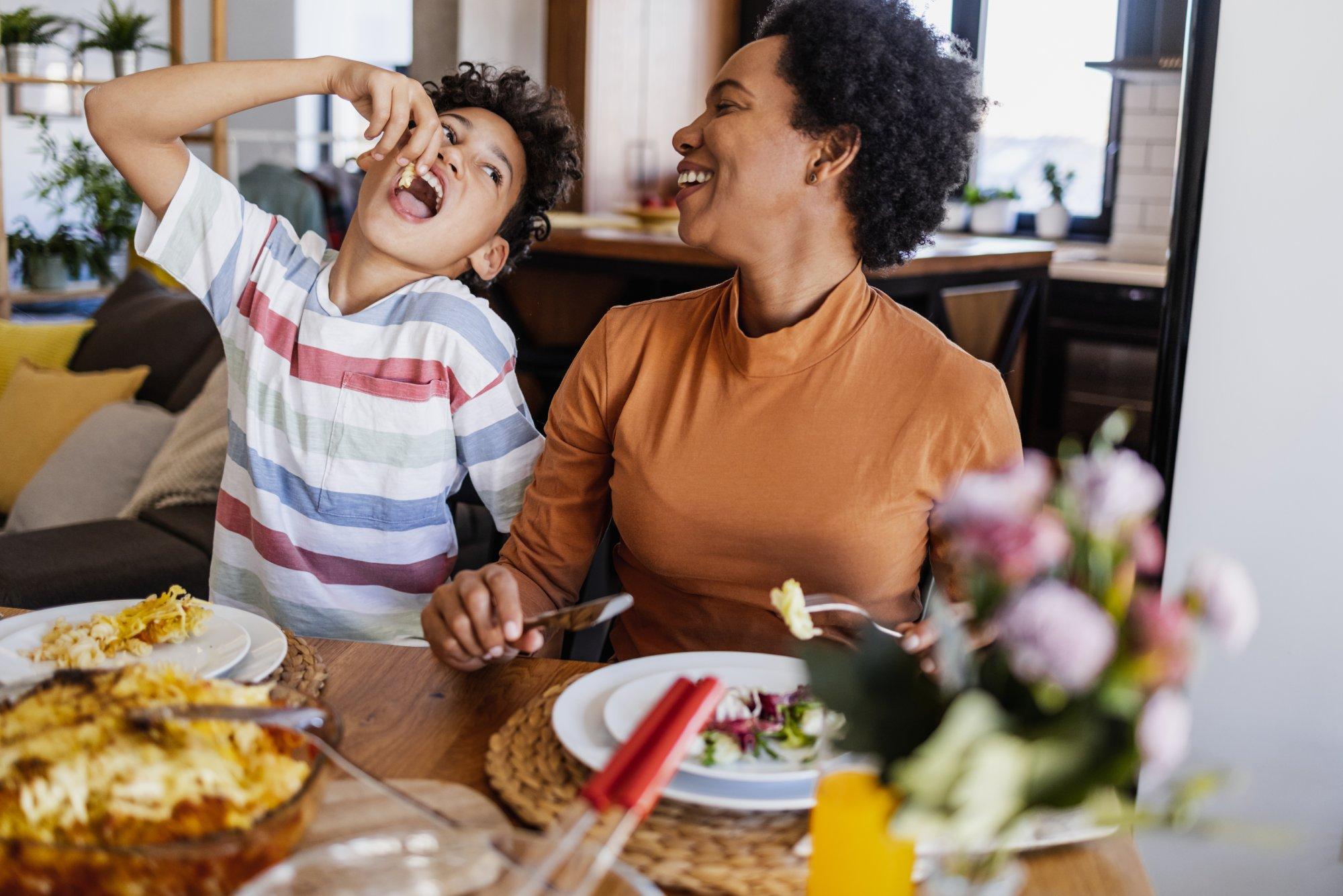 Having fun during lunch with mom